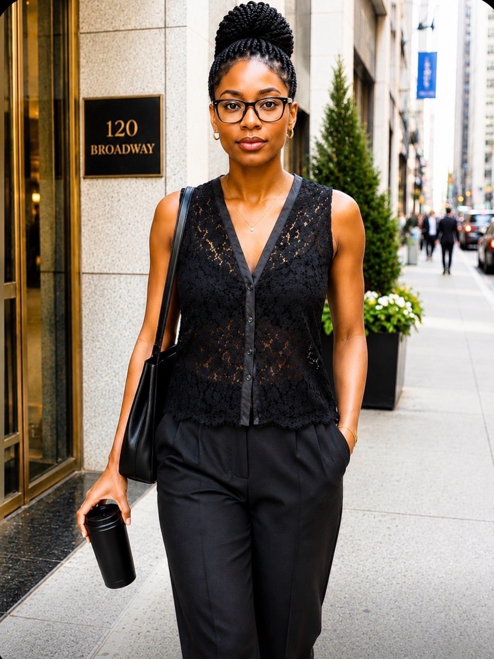 H&M Black Floral Lace Sleeveless Top